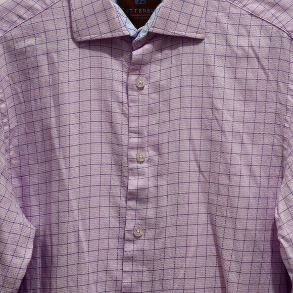 Tattersall London Long Sleeve Dress Button Shirt - 15.5 34/35 Pink with Purple - Picture 2 of 12